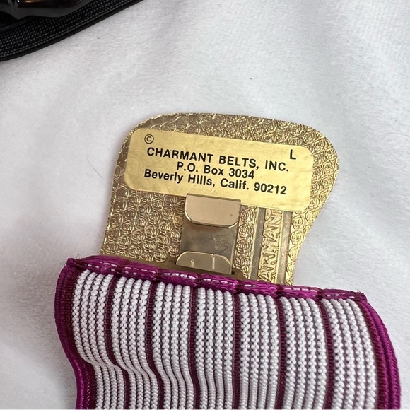 Vintage 80’s CHARMANT of Beverly Hills Elastic Belt with Gold Art Deco Buckle - Picture 3 of 4